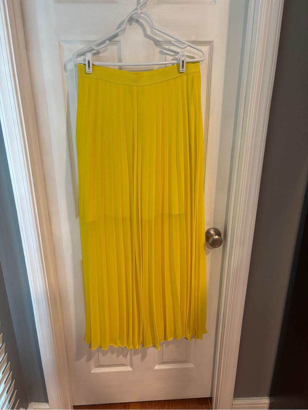 Ann Taylor Bright Yellow Pleated Midi Skirt